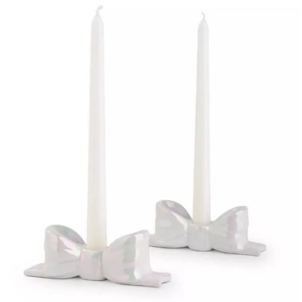 Target Bullseye's 2pk Ceramic Bow Candle Holders Christmas Iridescent (NIB)